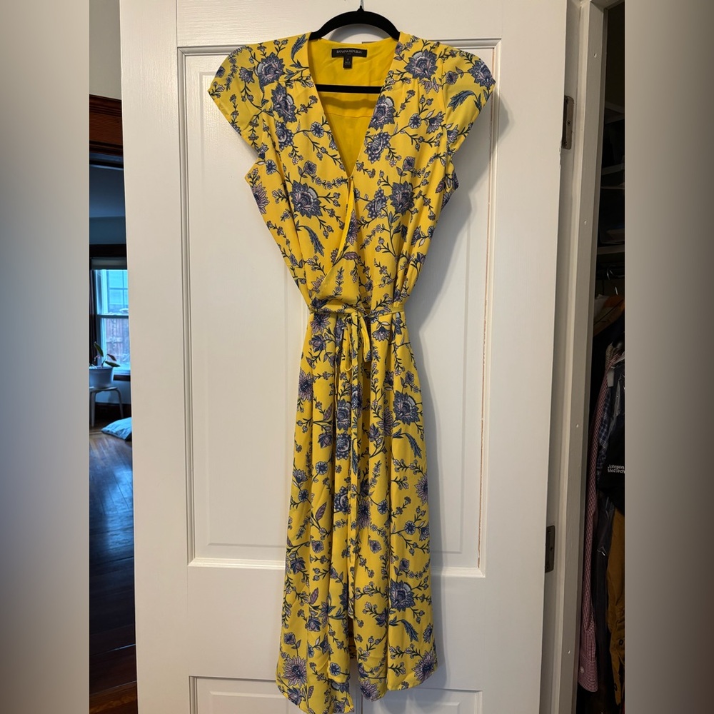 Floral Yellow and Blue Wrap Dress